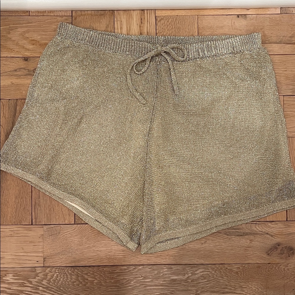 NWT Zara Metallic Gold Women's Athletic Shorts Sz L